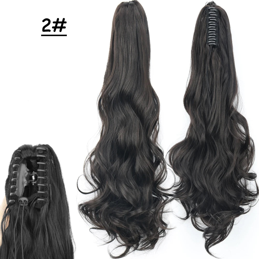 Synthetic Claw Clip Ponytail Hair Extension 24Inch Long Straight Ponytail Hair For Women Black Brown Pony Tail Hair Hairpiece