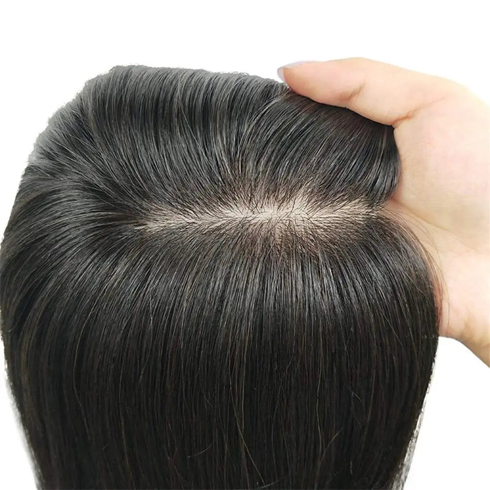 Silk Top Base Swiss Lace Clip In Topper Straight Women Toupee With Bangs Breathable And Soft Real Human Hairpiece Blonde Color