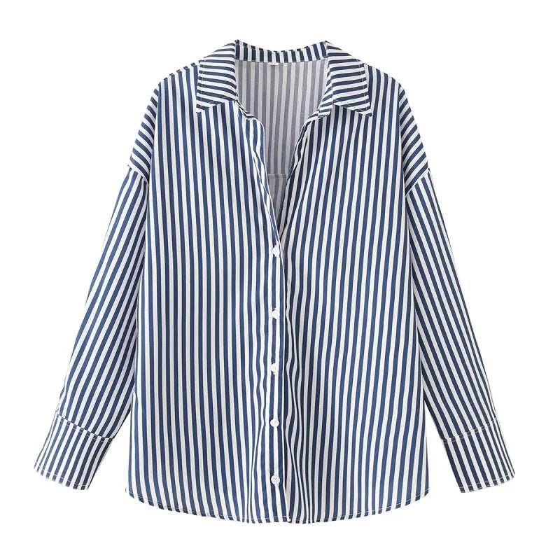 HXAO 2025 Shirts Blouses New Long Striped Shirt Women Long Sleeve Casual Shirts Large Tops Summer Plain Button Up Shirts 088