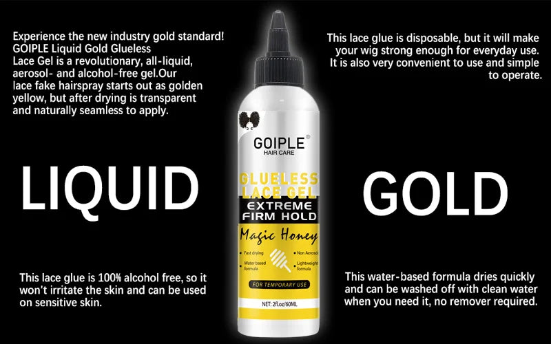 GOIPLE 2fl.oz Washable Glue Less Lace Gel Extreme Firm Hold Fast Drying Natural Wig Formula Adhesive for Temporary Use