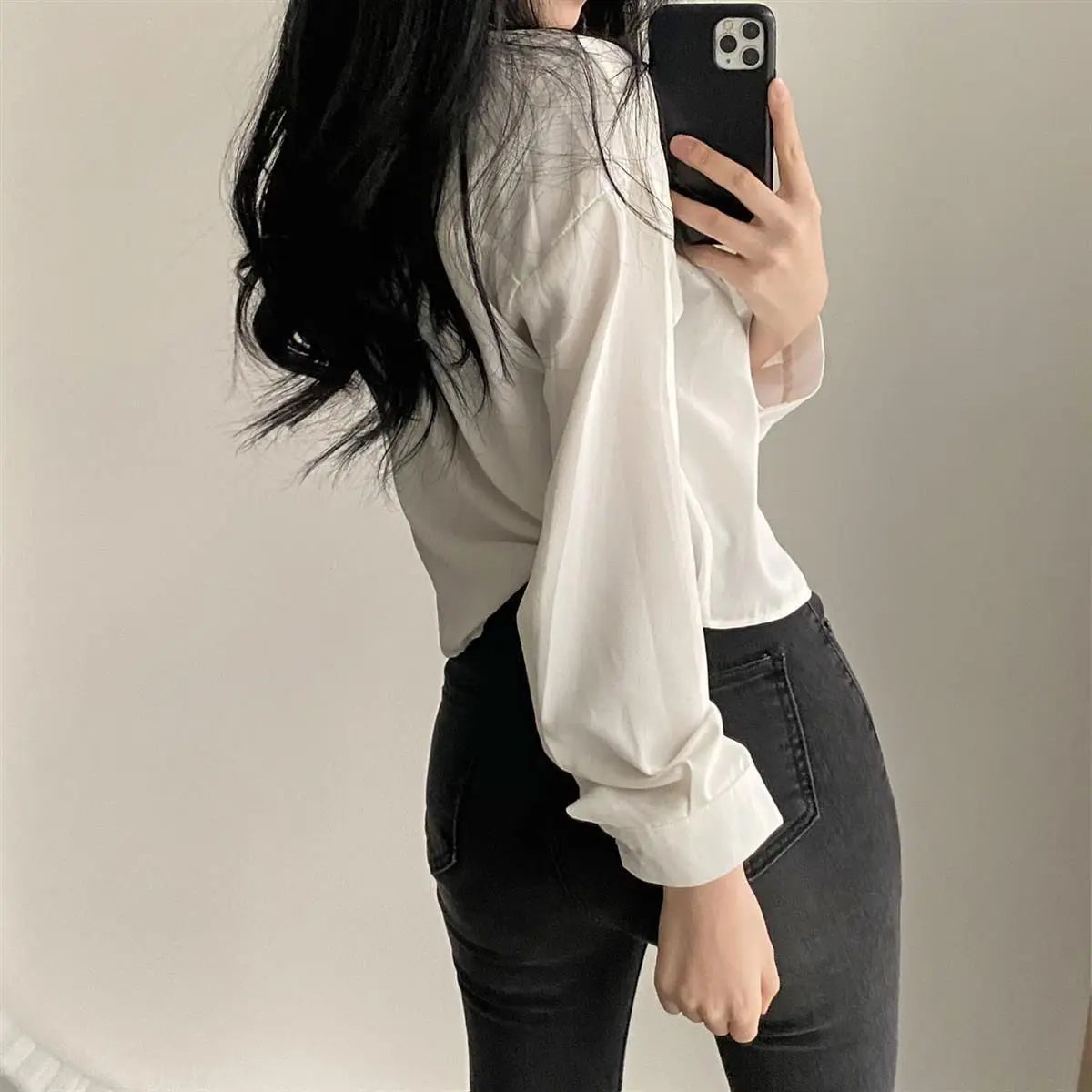 Long Sleeved Shirt And Blouse Simple Single Breasted Loose Casual Solid OL Trend Short Top Simple Elegant Fashion Women Clothes