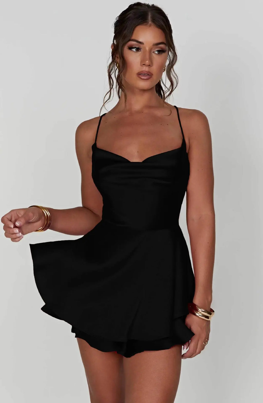 2024 Summer New Sexy Slim Fit and Slim Off Back Solid Color Suspended Dress and Pants