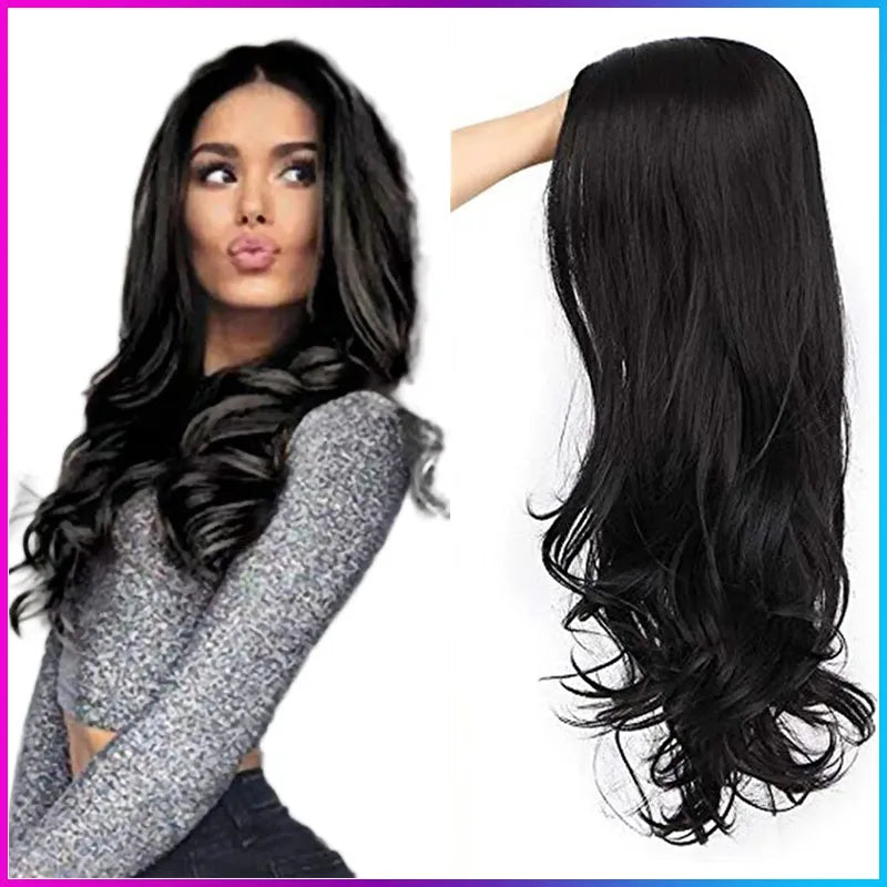 Synthetic Long  Wavy Wig for Women Middle Part Curly Natural Looking Heat Resistant Fiber for Daily