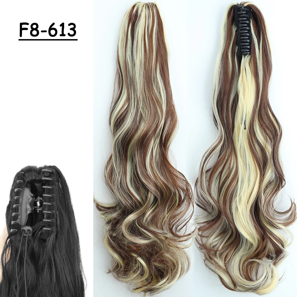 Synthetic Claw Clip Ponytail Hair Extension 24Inch Long Straight Ponytail Hair For Women Black Brown Pony Tail Hair Hairpiece