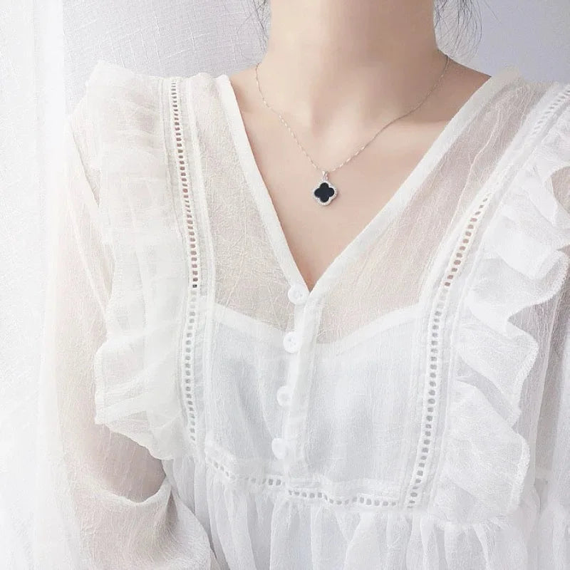 Lucky Four-leaf Clover CZ Necklace For Women's Dynamic Fashion Birthday Gift Clavicle Chain Versatile Fashion Accessories