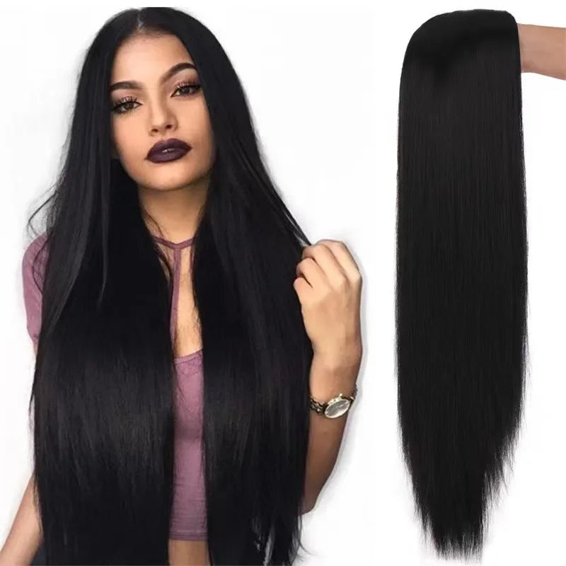 Amazon New Synthetic Wig Women's Straight Black Hair Wig European American Style Fake Hair Suitable For All Occasions