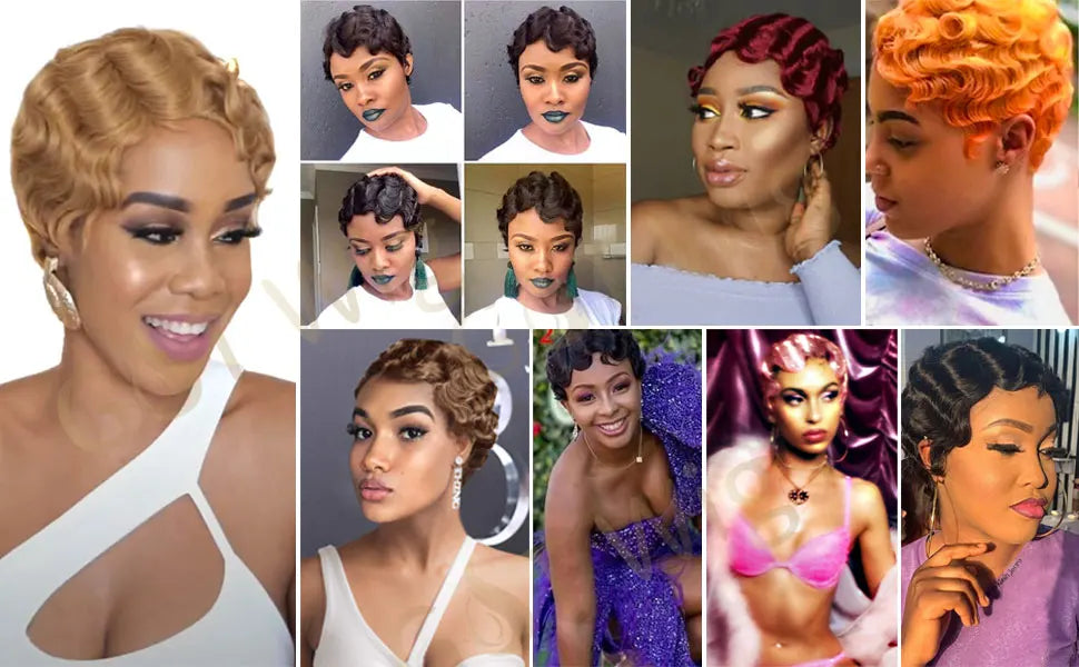Finger Wave Synthetic Wig Short Mommy Hair Curly Wigs for Black Women Lady Nuna Wig 1920s Cosplay Costume Halloween Party