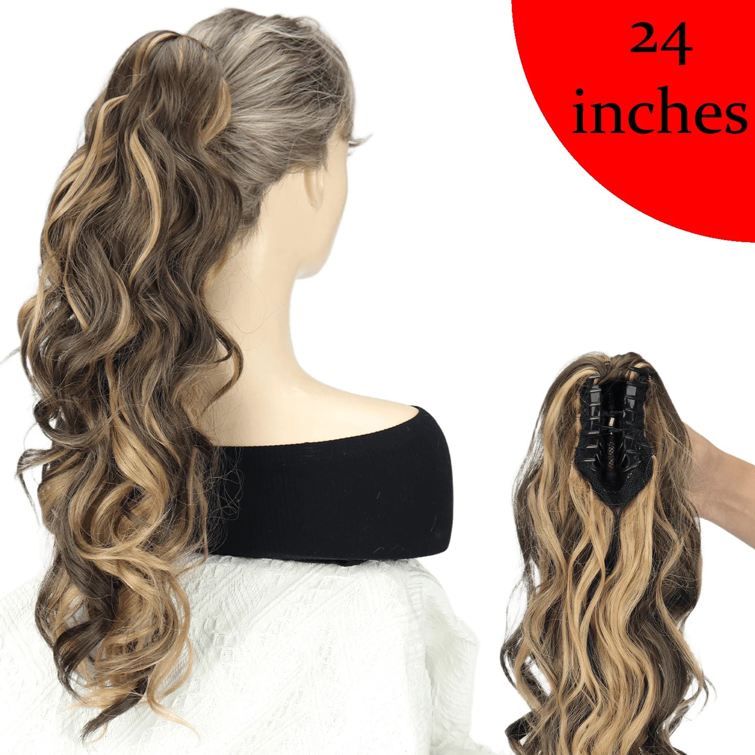 Synthetic Claw Clip Ponytail 18Inch Long Wavy Black Brown Heat Resistant Type Layered Horse Tail  Hair Extension
