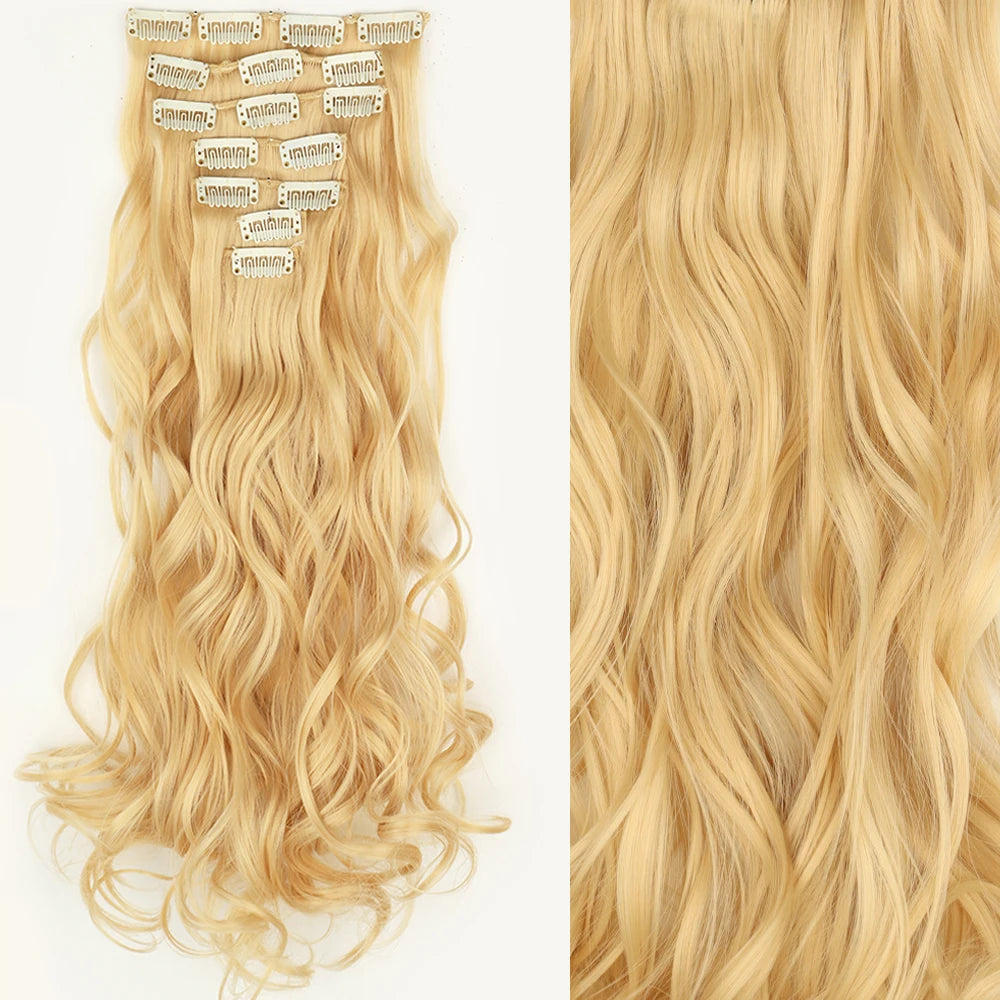 7Pcs/Set 16 Clips Hair Extension Black Long Straight Natural Hair Ombre Hairpiece Heat Resistant Fiber For Women Hairstyle