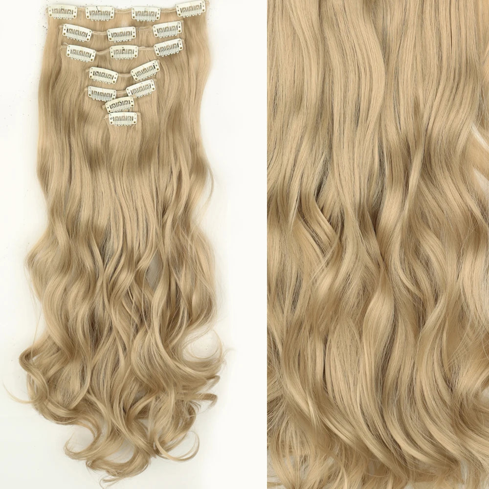 7Pcs/Set 16 Clips Hair Extension Black Long Straight Natural Hair Ombre Hairpiece Heat Resistant Fiber For Women Hairstyle