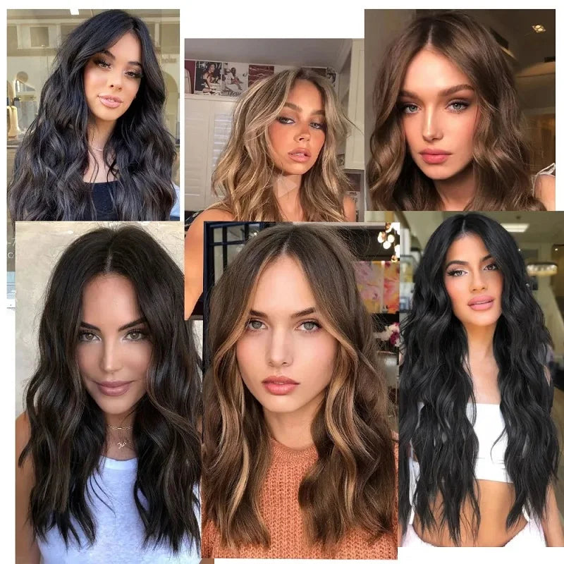 16Clips Synthetic 24Inch Long Curly Hair Hairpiece Heat Resistant Hair Extension Clips In Black Brown Blonde for Women