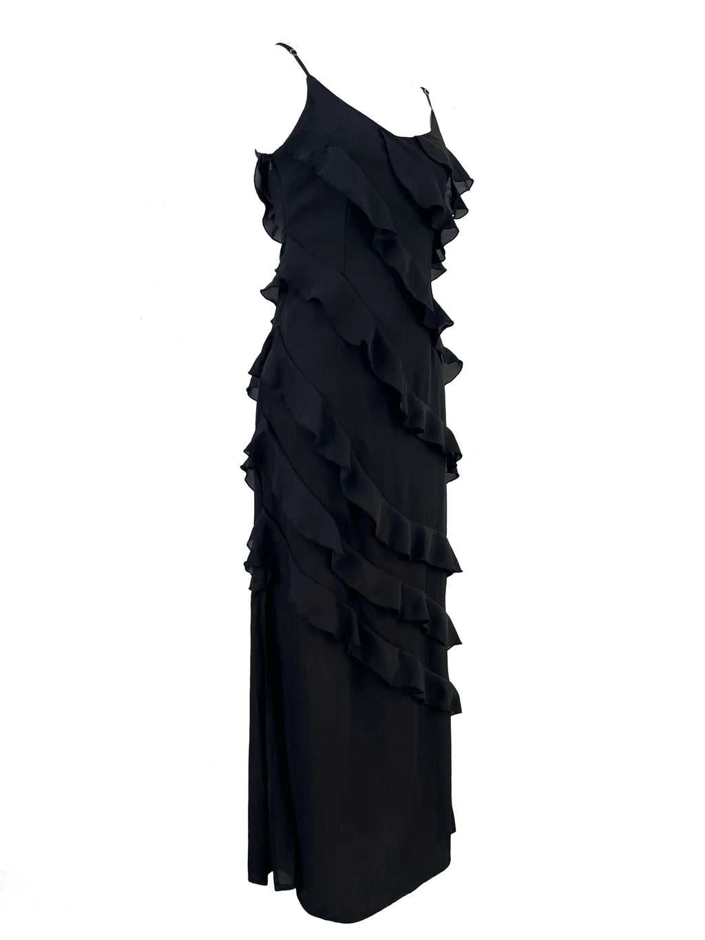 New 2025 Women's Ruffles Chiffon Maxi Dress Backlesss Split Sexy Porm Dress Red Long Summer Wedding Party Dress Elegant Vestidos