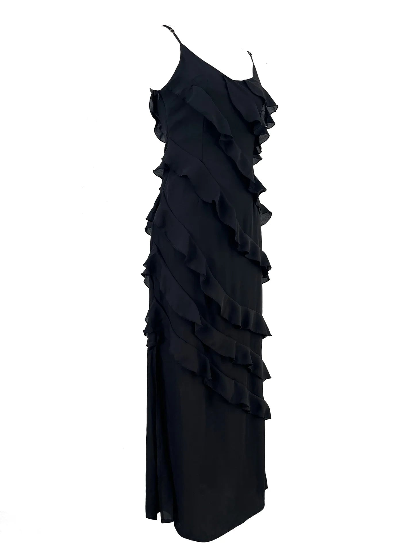 New 2025 Women's Ruffles Chiffon Maxi Dress Backlesss Split Sexy Porm Dress Red Long Summer Wedding Party Dress Elegant Vestidos