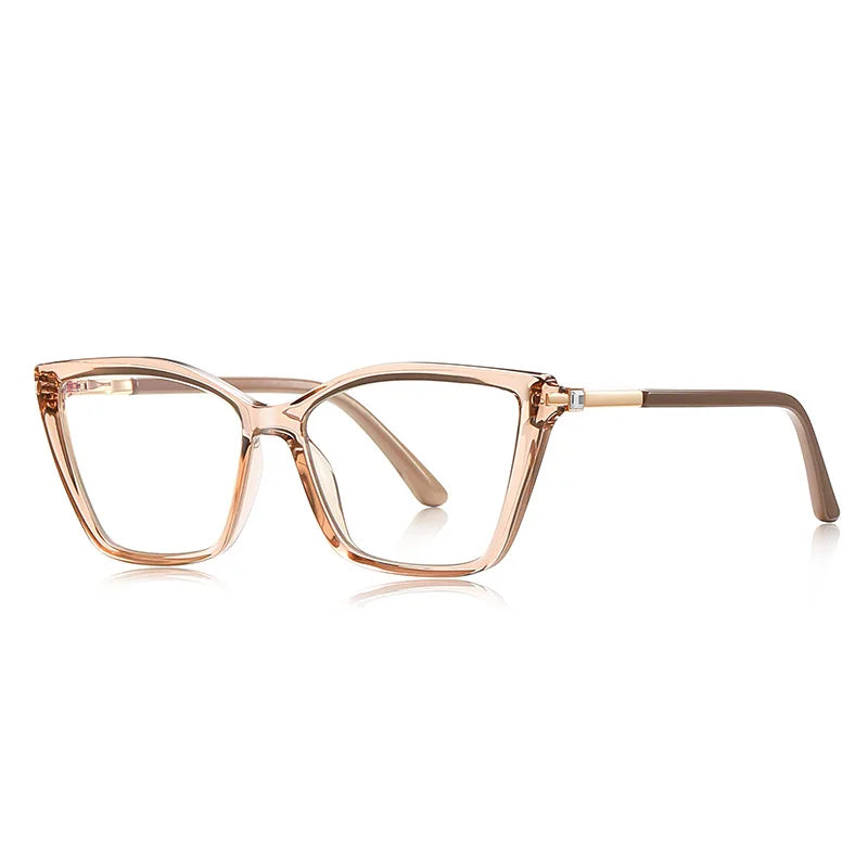 TFTB Fashion Trend Women Cat Eye Glasses Ultra Light TR90 Blue Light Blocking Alloy Optical Prescription Eyeglasses Frame 138mm
