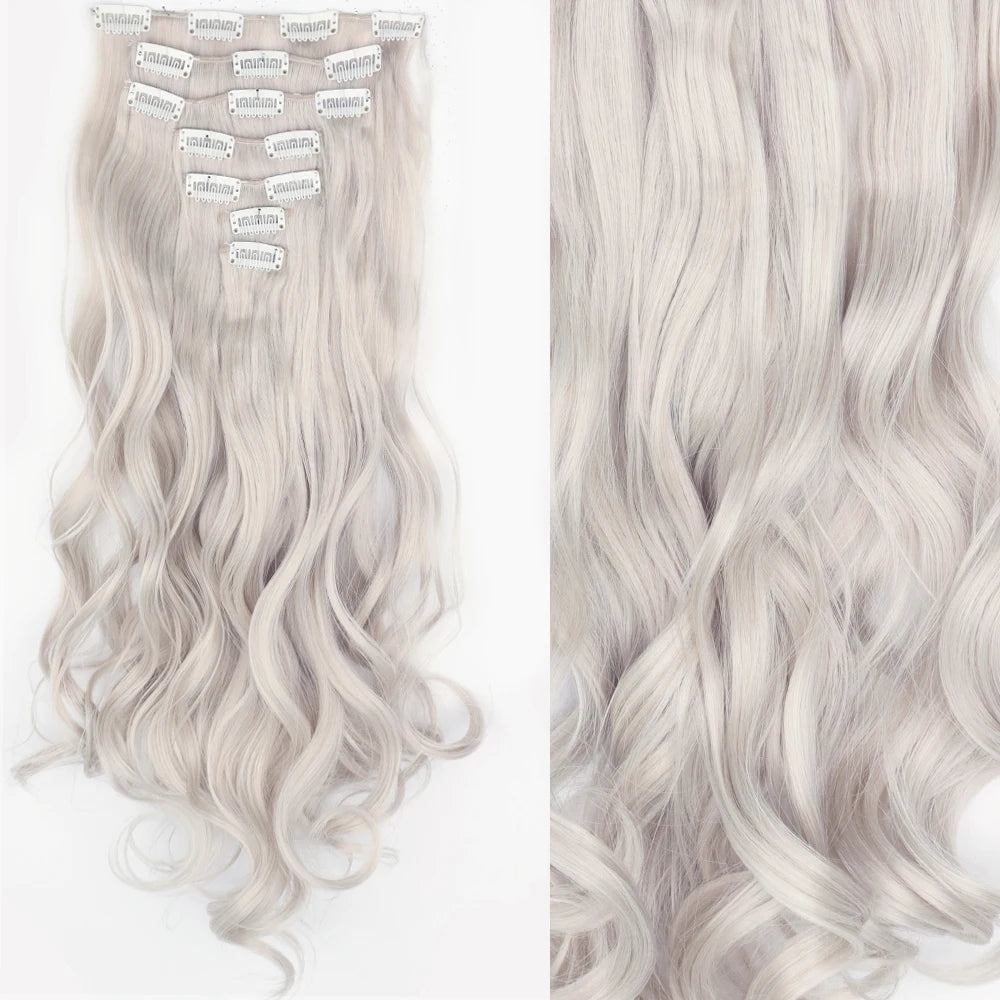 Long Straight Hairstyle 16 Clips 7Pcs/Set Hair Extensions Natural Synthetic Blonde Black Hairpieces Heat Resistant For Women