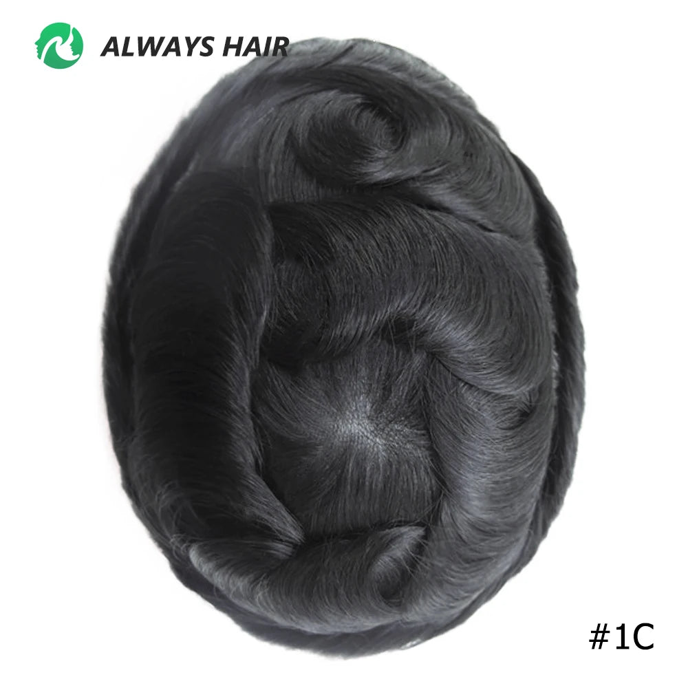 0.12-0.14mm PU Men Toupee Full Thickness Skin Indian Human Hair Men's Capillary Prothesis 130% Density Wig Man