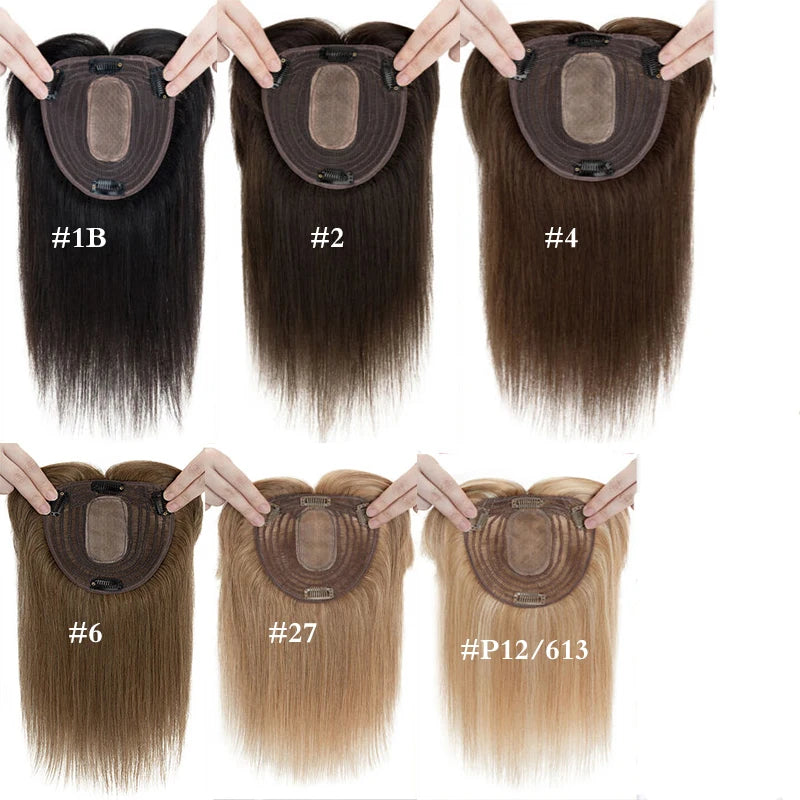 Silk Top Base Swiss Lace Clip In Topper Straight Women Toupee With Bangs Breathable And Soft Real Human Hairpiece Blonde Color