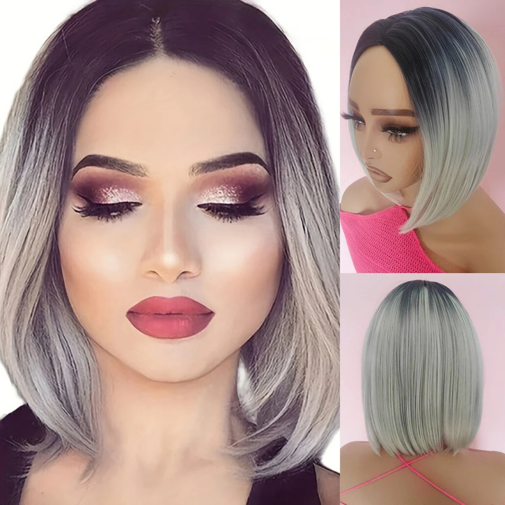 Women's Straight Bob Black Coral Wig- Short Black Bob Wig With No Bangs Short Middle Part Synthetic Wig For Party