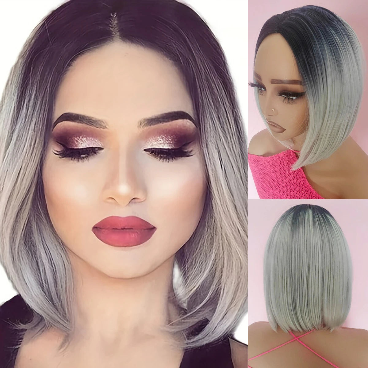 Women's Straight Bob Black Coral Wig- Short Black Bob Wig With No Bangs Short Middle Part Synthetic Wig For Party