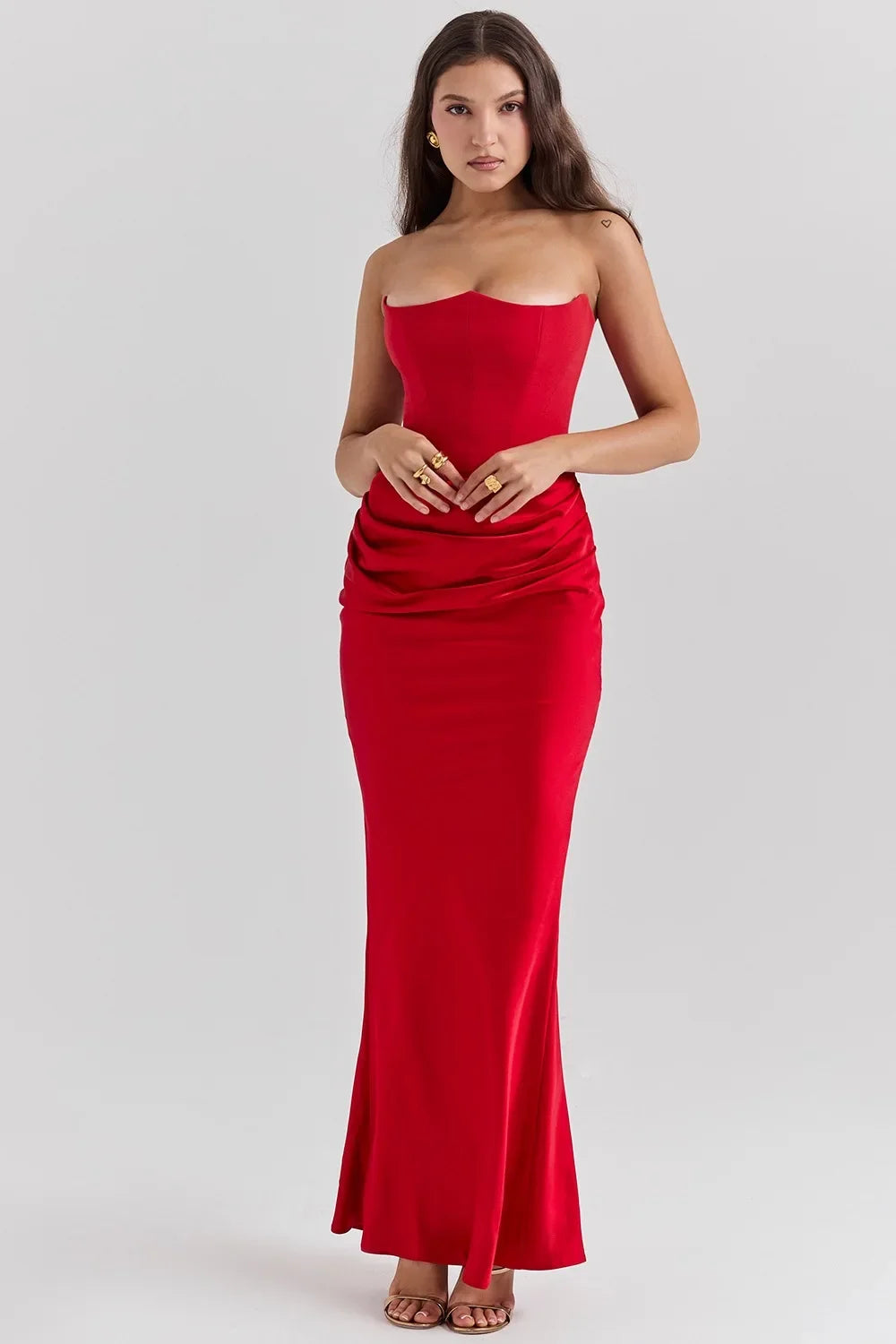 Mingmingxi 2025 Women's Evening Dress Strapless Pink Prom Party Dresses Sexy Satin Long Corset Dress Elegant Maxi Gala Dresses