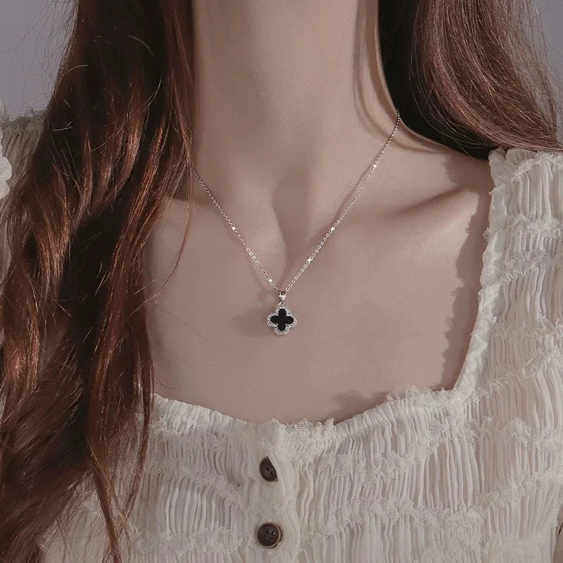 Lucky Four-leaf Clover CZ Necklace For Women's Dynamic Fashion Birthday Gift Clavicle Chain Versatile Fashion Accessories