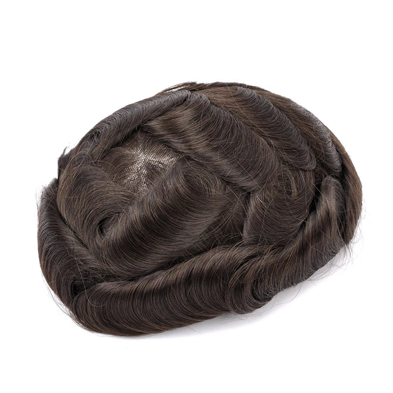 Topunique Full Swiss Lace 90% Light to Medium Light Men Toupee Capillary Prothesis Hair Piece For Men Hair Replacement System