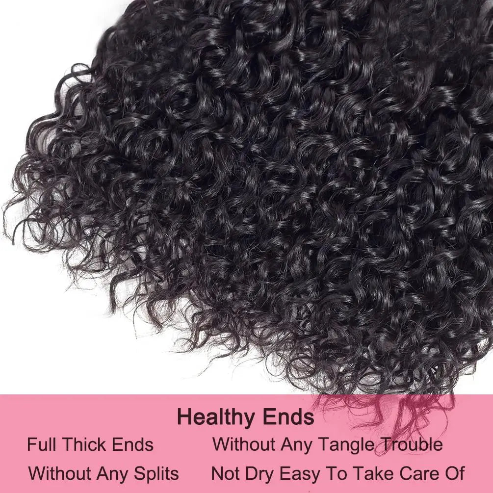 Human Hair Bundles Natural Black Water Wave Brazilian Human Hair Weave Bundles Virgin Hair 10-30 inches with Closure