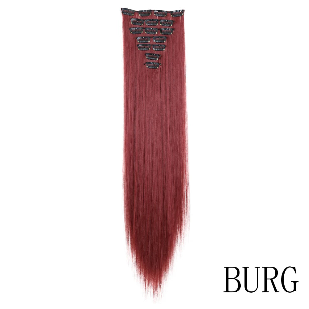 LANSA 7Clips Long Straight Synthetic Clip On Hair Extensions Cheveux Clip Naturel High Temperature Fiber Black Brown Hairpiece