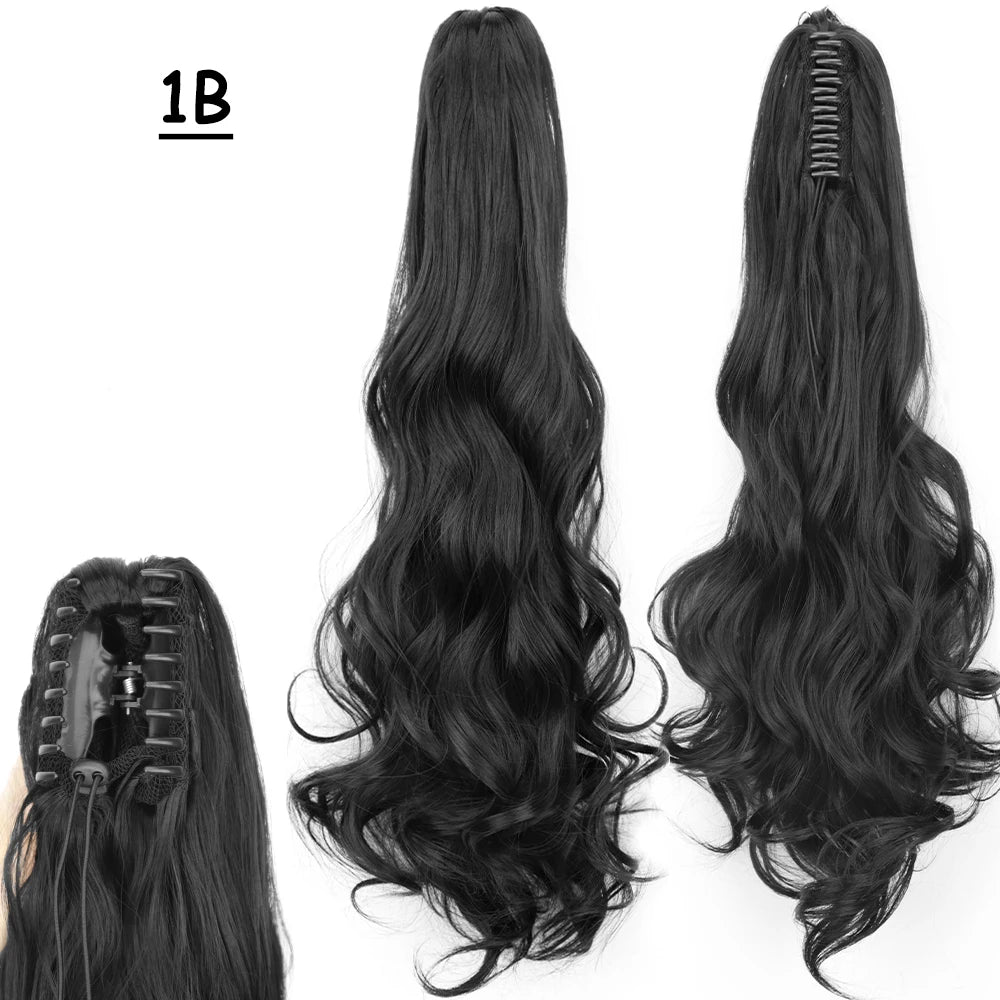 Synthetic Claw Clip Ponytail Hair Extension 24Inch Long Straight Ponytail Hair For Women Black Brown Pony Tail Hair Hairpiece