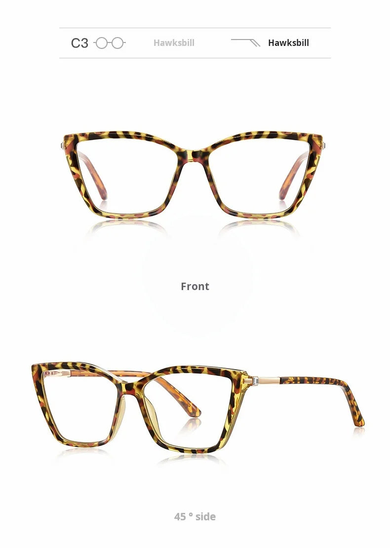 TFTB Fashion Trend Women Cat Eye Glasses Ultra Light TR90 Blue Light Blocking Alloy Optical Prescription Eyeglasses Frame 138mm