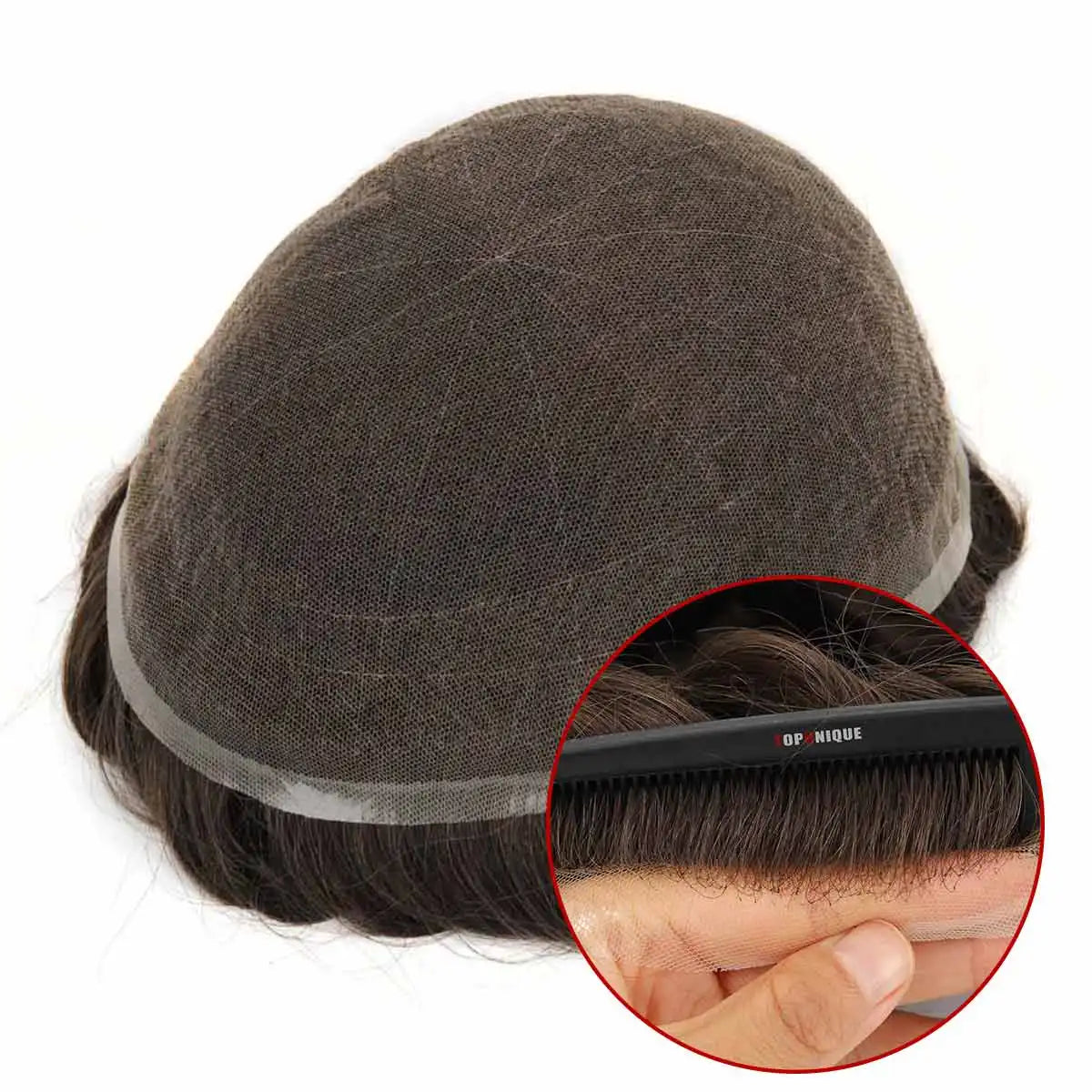 Topunique Full Swiss Lace 90% Light to Medium Light Men Toupee Capillary Prothesis Hair Piece For Men Hair Replacement System