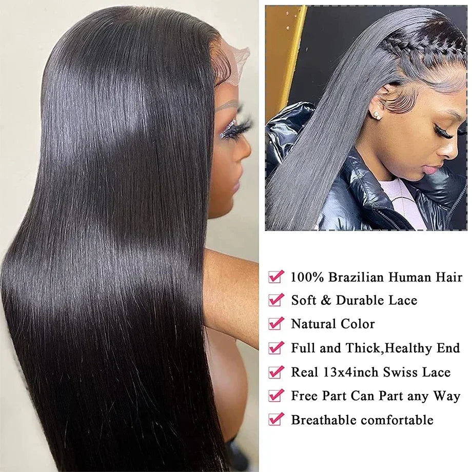 200 Density 13x4 13x6 Full Frontal 360 HD Transparent Lace 40 46 Inch Long Straight 5x5 Closure Human Hair Pre plucked Wigs