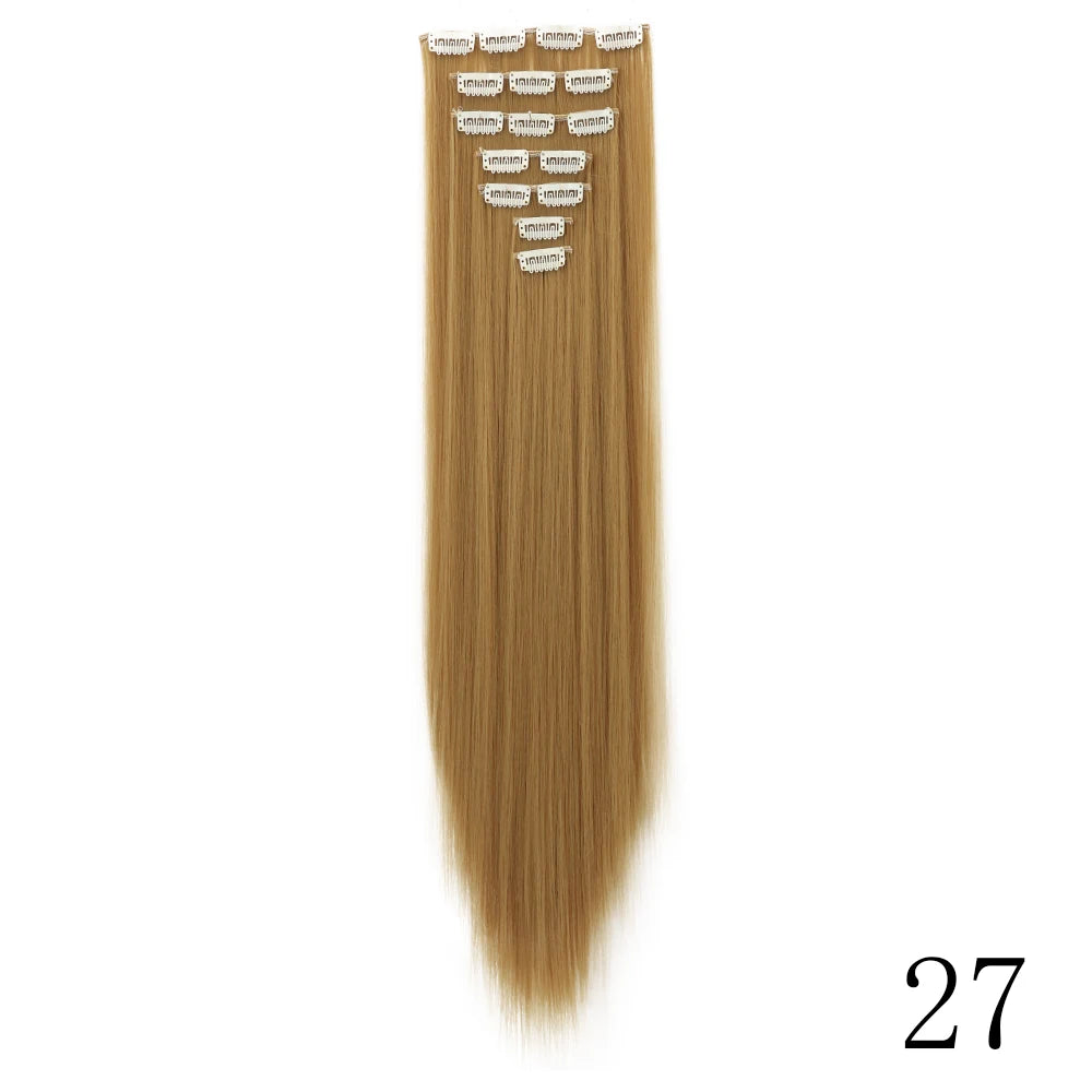 LANSA 7Clips Long Straight Synthetic Clip On Hair Extensions Cheveux Clip Naturel High Temperature Fiber Black Brown Hairpiece
