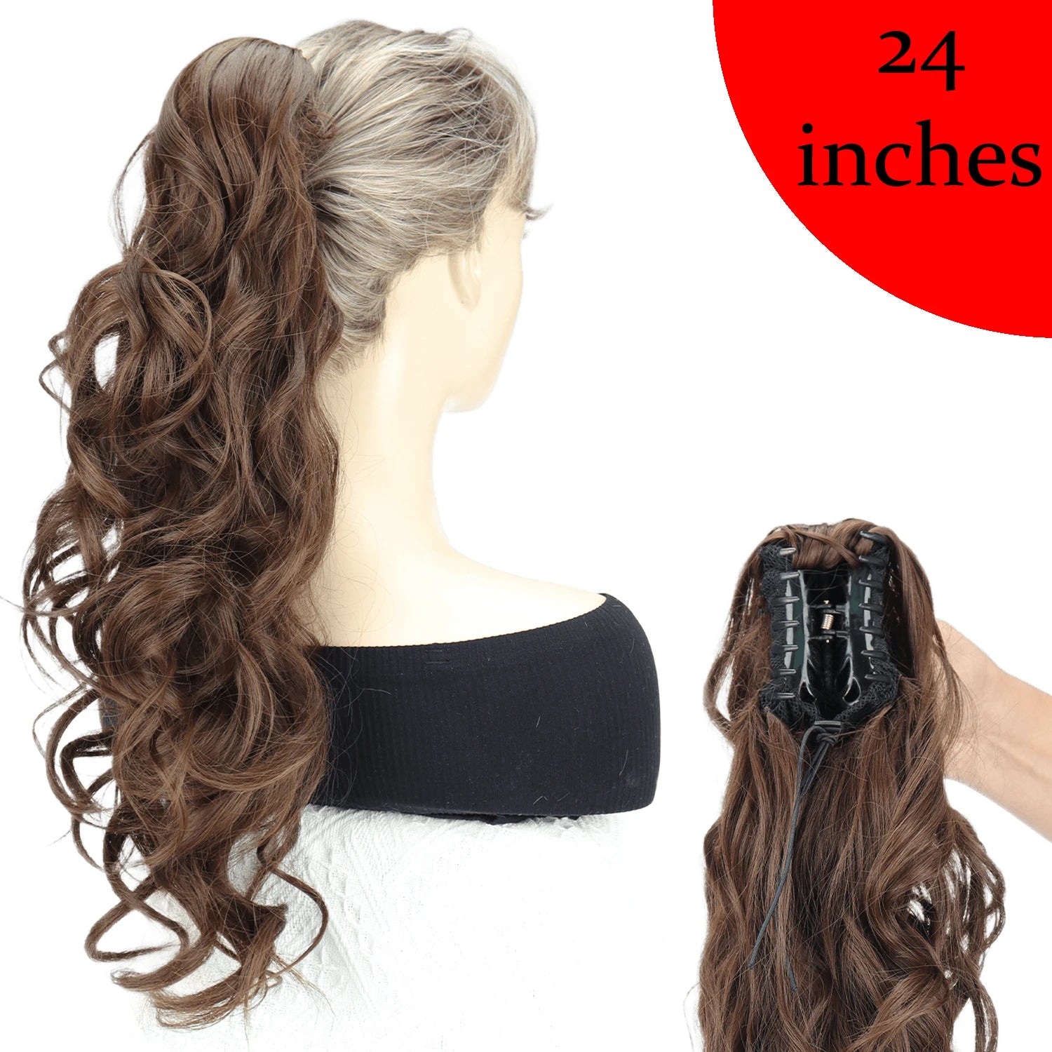 Synthetic Claw Clip Ponytail 18Inch Long Wavy Black Brown Heat Resistant Type Layered Horse Tail  Hair Extension