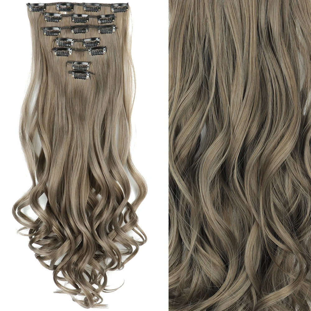 7Pcs/Set 16 Clips Hair Extension Black Long Straight Natural Hair Ombre Hairpiece Heat Resistant Fiber For Women Hairstyle