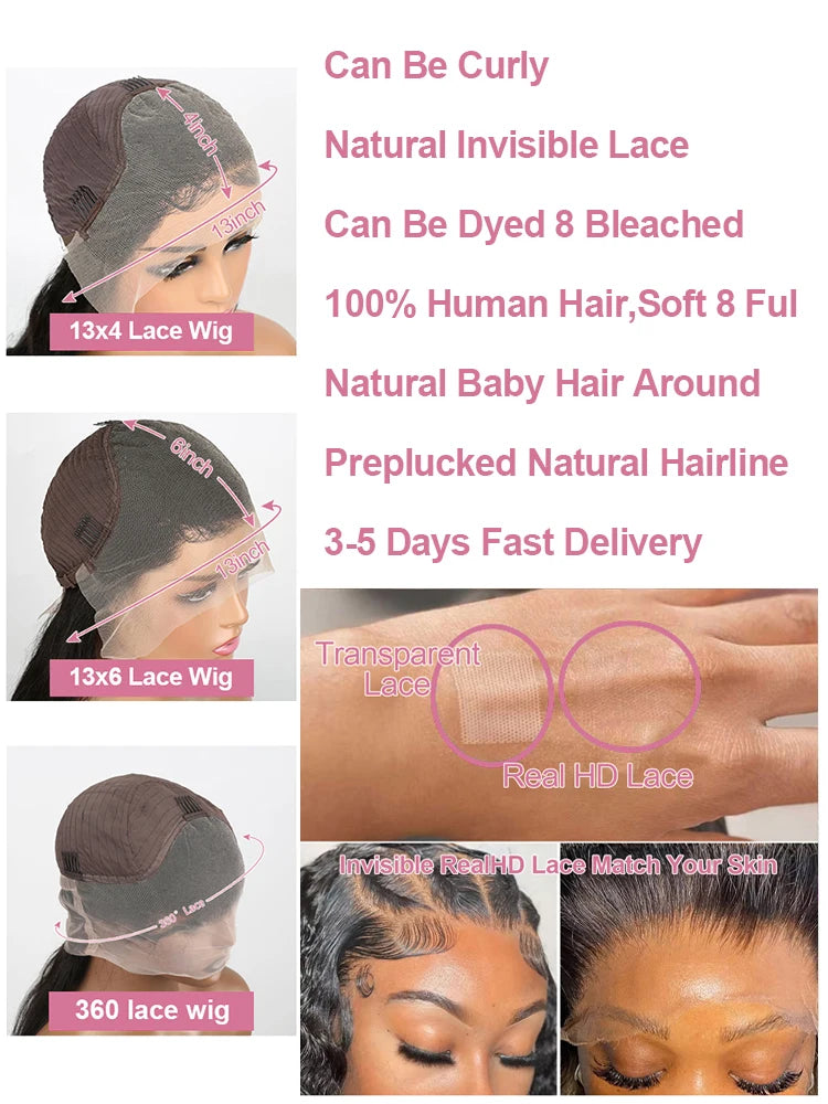 40 46 Inch 13x6 Hd Loose Deep Wave Lace Frontal Wig Brazilian 13x4 360 Full Water Curly Human Hair Wigs For Women 300% Density