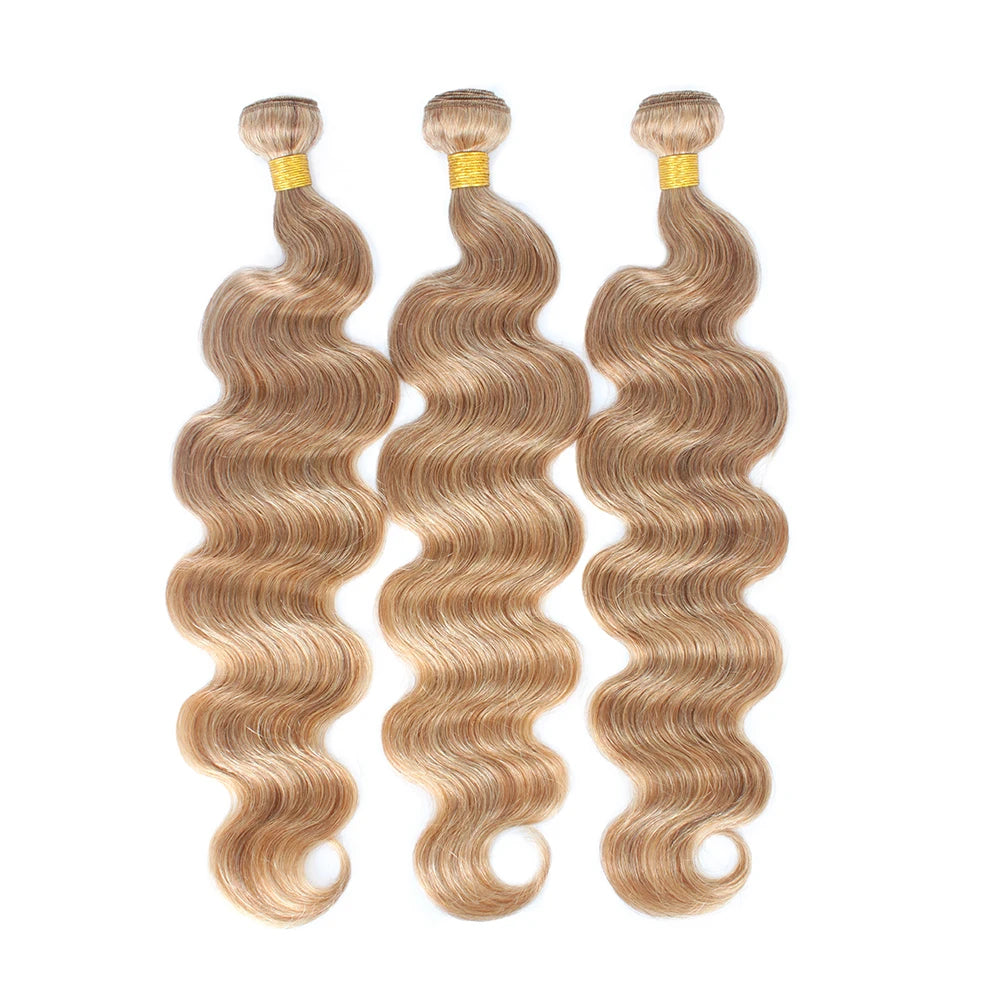 #27 Honey Blonde Human Hair Bundles with Closure Body Wave Bundles Hair With 4x4 Closure Brazilian Hair Weave Bundles Hair Remy