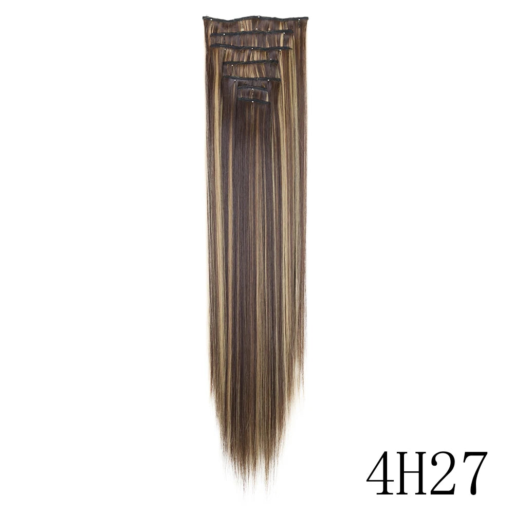 LANSA 7Clips Long Straight Synthetic Clip On Hair Extensions Cheveux Clip Naturel High Temperature Fiber Black Brown Hairpiece