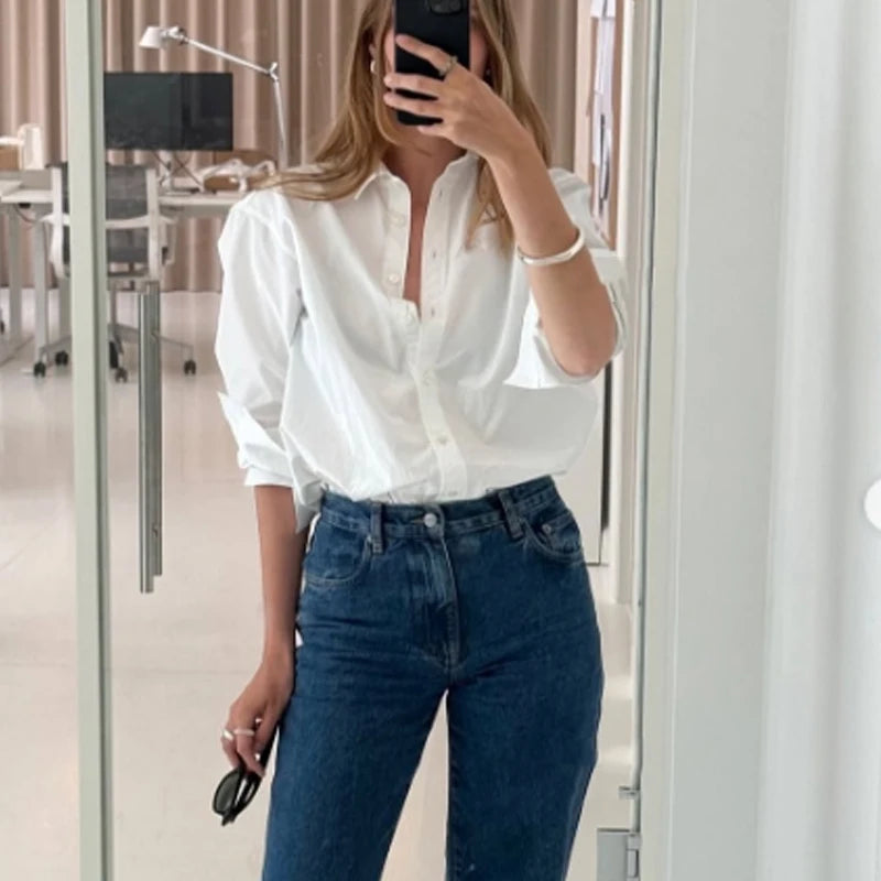 HXAO 2025 Shirts Blouses New Long Striped Shirt Women Long Sleeve Casual Shirts Large Tops Summer Plain Button Up Shirts 088