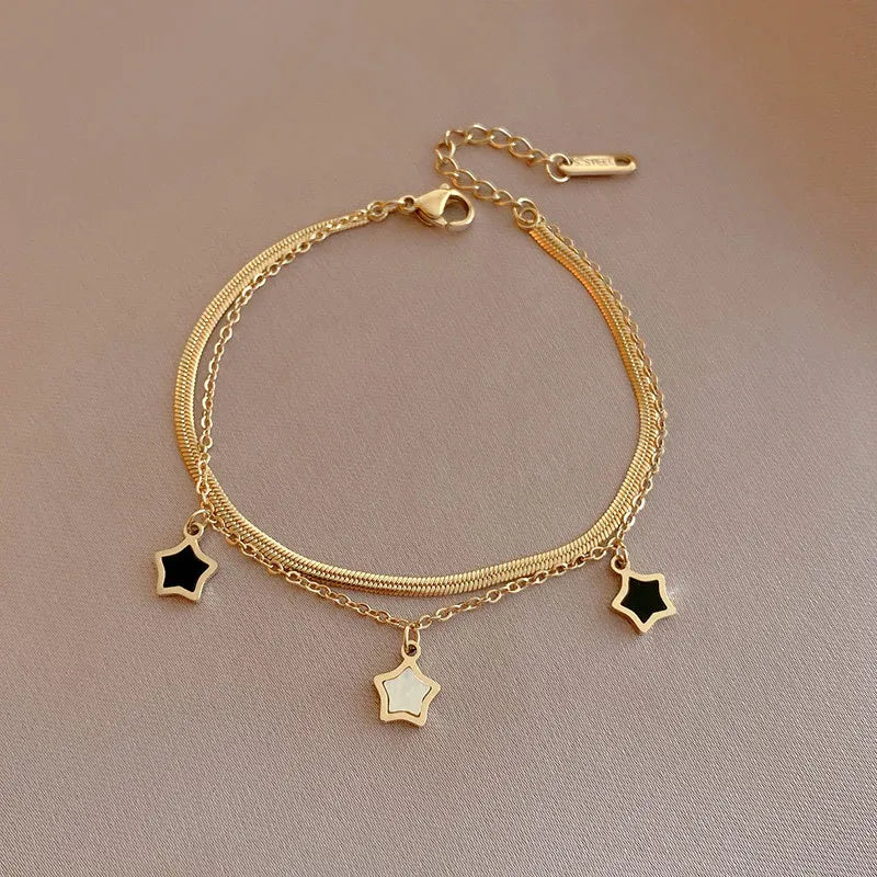 DIEYURO 316L Stainless Steel Multilayer Chain Star Charm Necklace Bracelet For Women New Trend Jewelry Set Girls Party Gifts