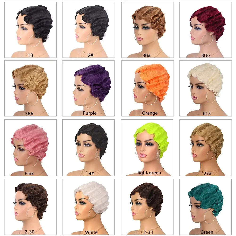 Finger Wave Synthetic Wig Short Mommy Hair Curly Wigs for Black Women Lady Nuna Wig 1920s Cosplay Costume Halloween Party