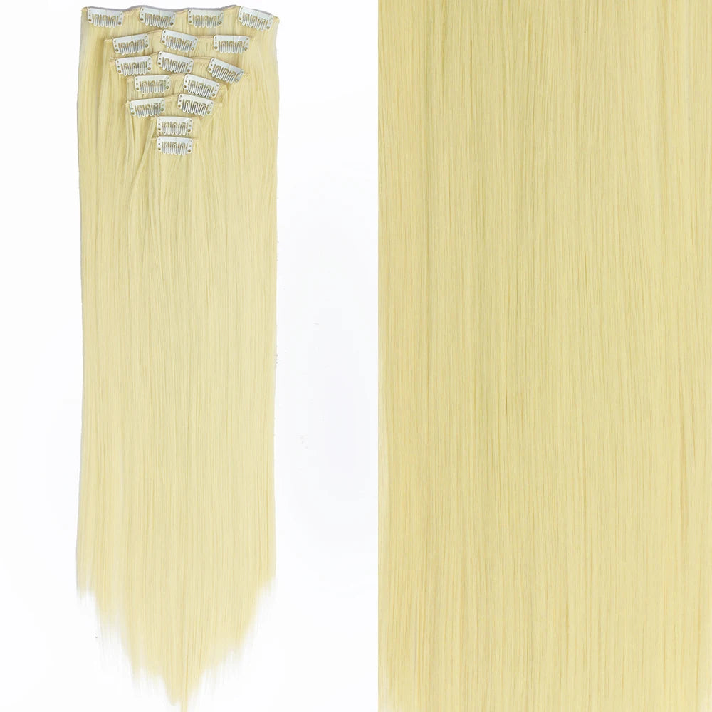 Long Straight Hairstyle 16 Clips 7Pcs/Set Hair Extensions Natural Synthetic Blonde Black Hairpieces Heat Resistant For Women