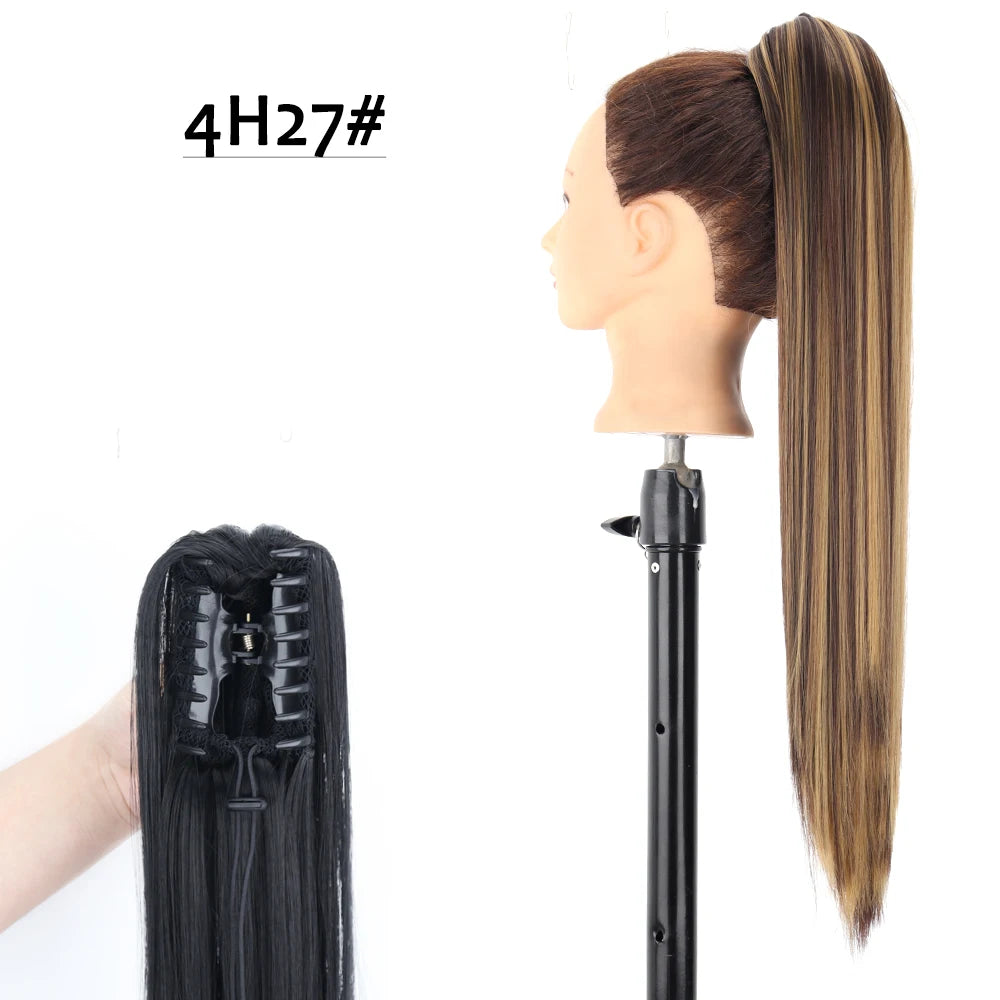 Synthetic Claw Clip Ponytail Hair Extension 24Inch Long Straight Ponytail Hair For Women Black Brown Pony Tail Hair Hairpiece