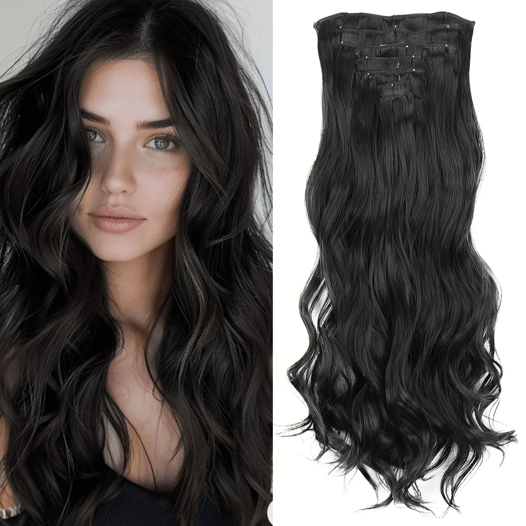 Long Straight Hairstyle 16 Clips 7Pcs/Set Hair Extensions Natural Synthetic Blonde Black Hairpieces Heat Resistant For Women
