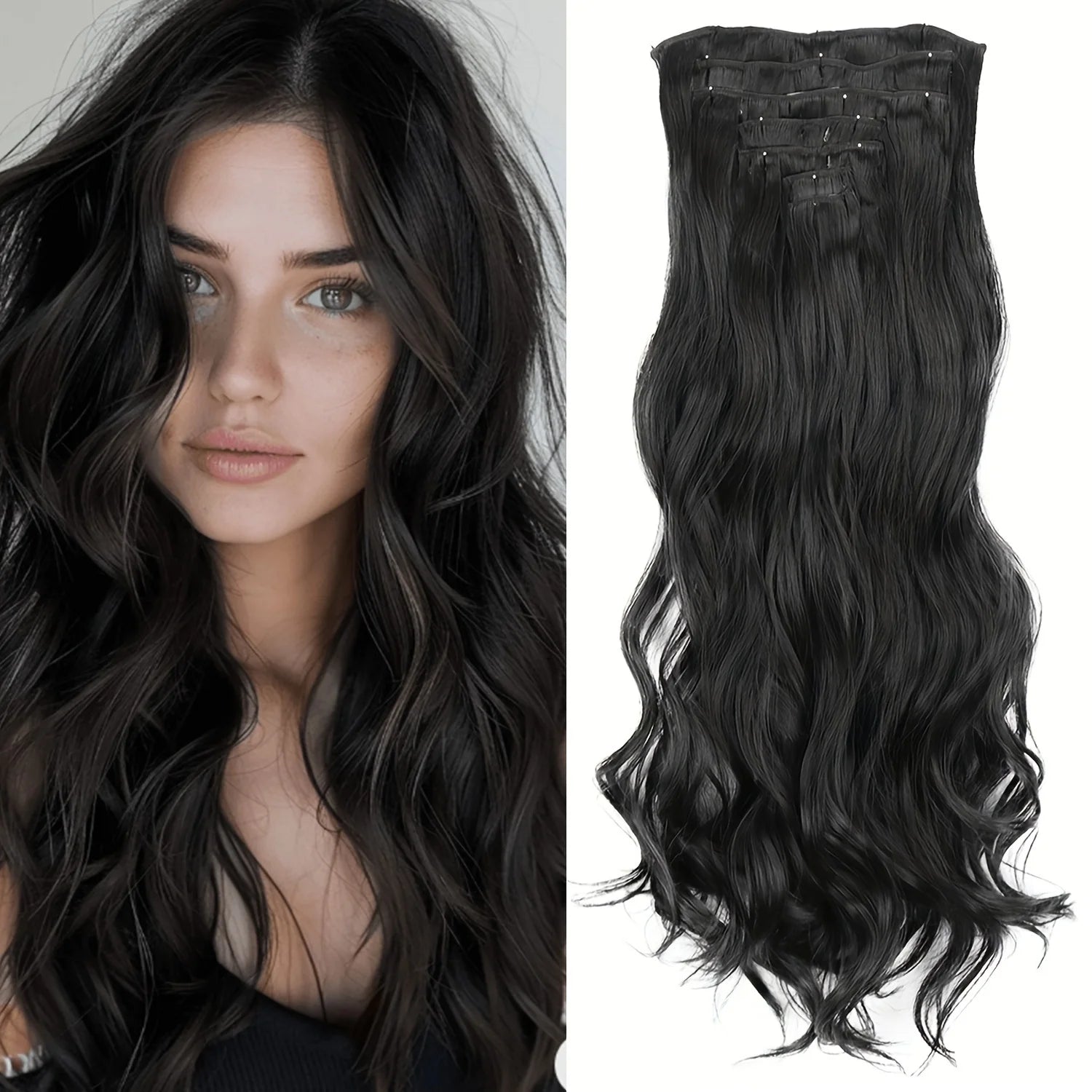 Long Straight Hairstyle 16 Clips 7Pcs/Set Hair Extensions Natural Synthetic Blonde Black Hairpieces Heat Resistant For Women