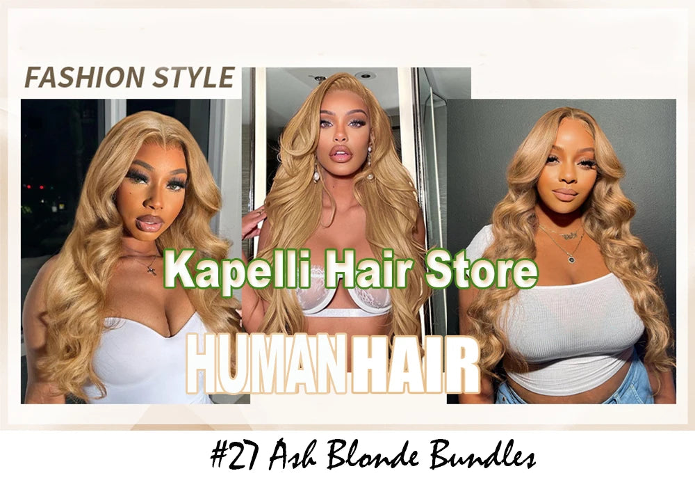 #27 Honey Blonde Human Hair Bundles with Closure Body Wave Bundles Hair With 4x4 Closure Brazilian Hair Weave Bundles Hair Remy