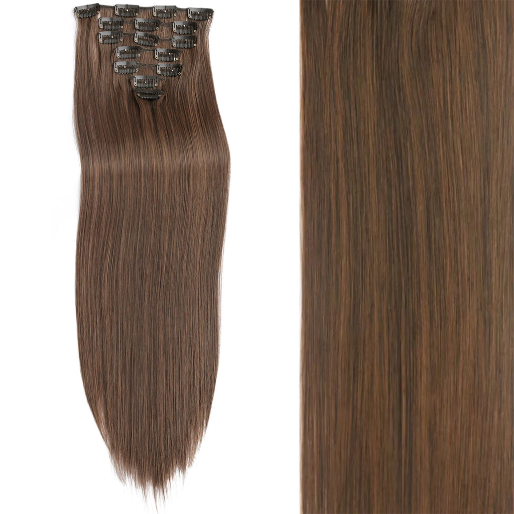 7Pcs/Set 16 Clips Hair Extension Black Long Straight Natural Hair Ombre Hairpiece Heat Resistant Fiber For Women Hairstyle