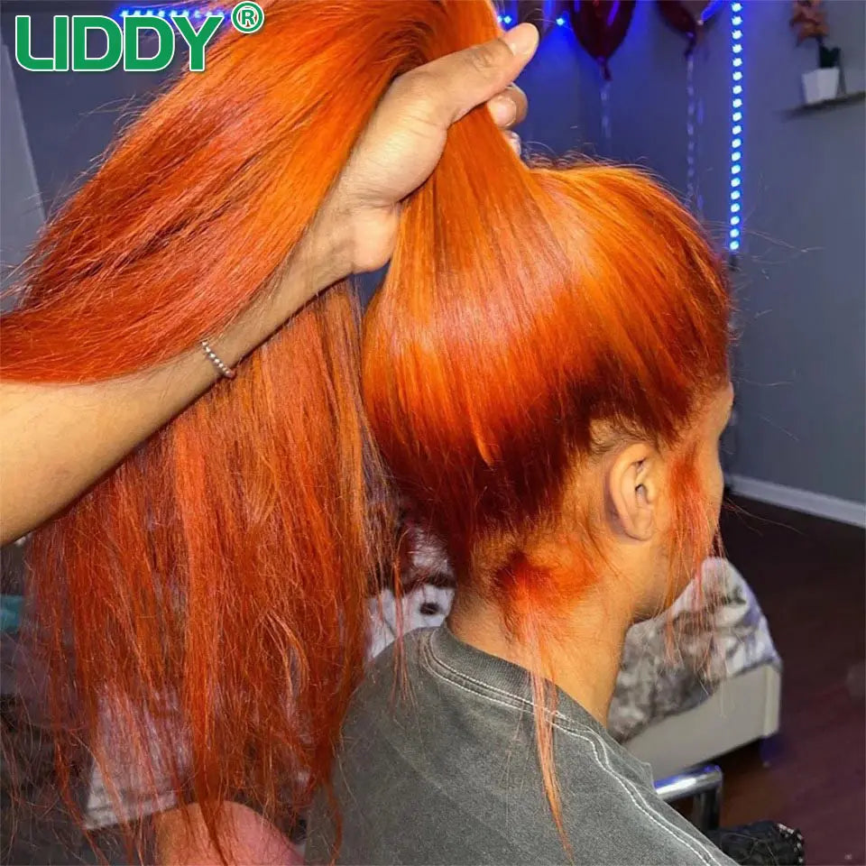 30 Inch Straight Orange Ginger Lace Front Wigs Human Hair 350 Colored Brazilian 360 HD Transparent Lace Frontal Wigs For Women