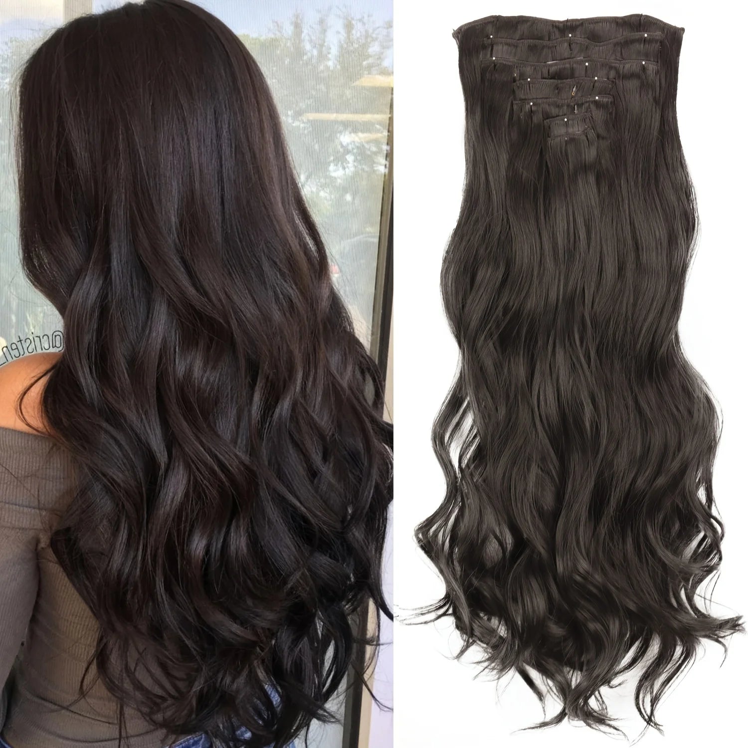 7Pcs/Set 16 Clips Hair Extension Black Long Straight Natural Hair Ombre Hairpiece Heat Resistant Fiber For Women Hairstyle