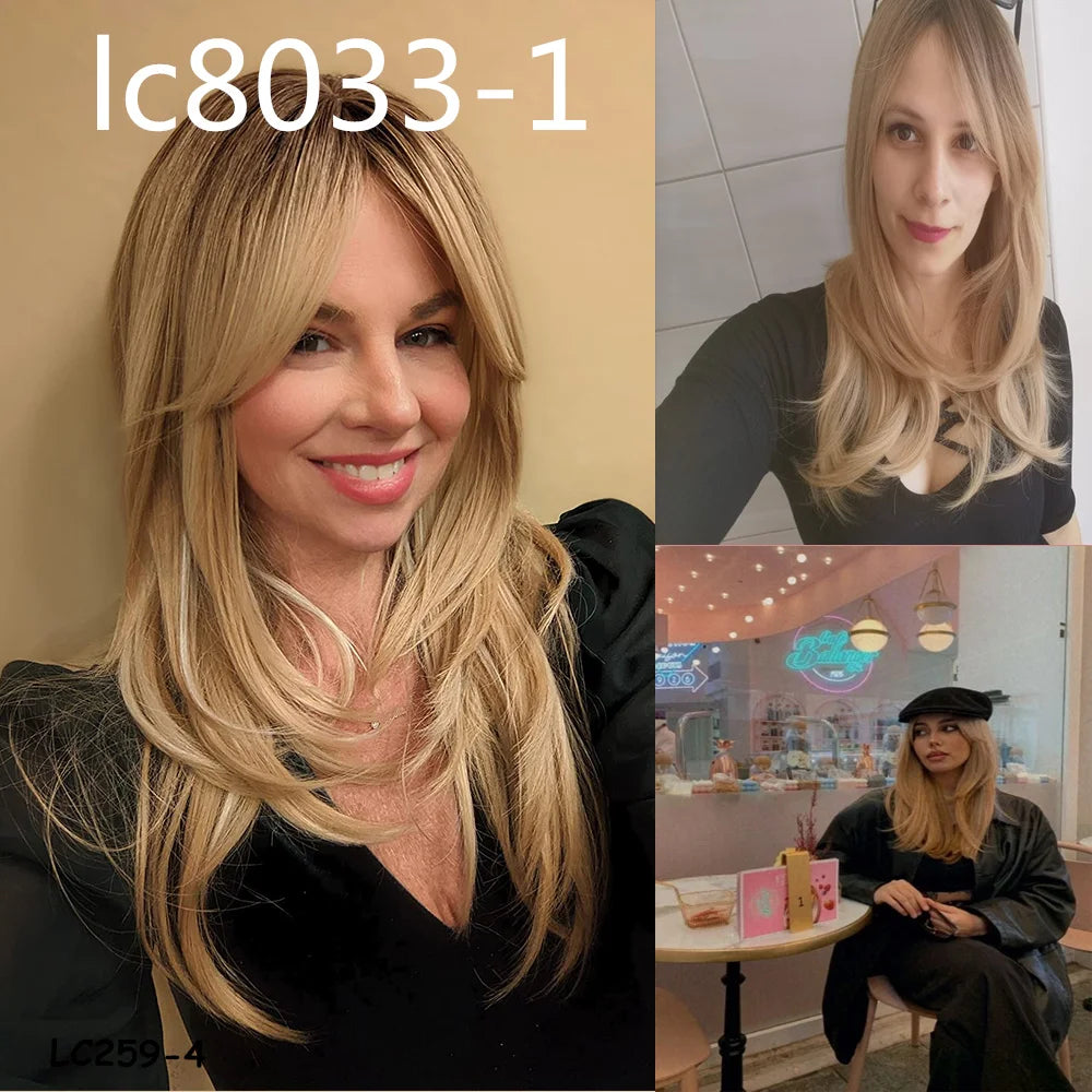 Element Synthetic Fiber Wigs for Women Long Straight Wavy Brown Blonde Wig with Bangs Heat Resistant Fashion Natural Daily Party